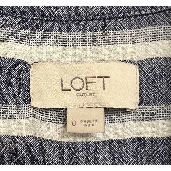 LOFT Linen Blend Romper Size 0 Blue Striped Sleeveless Drawstring Button Beach - Picture 4 of 11